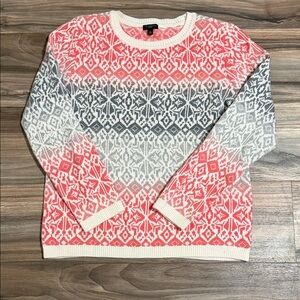 Talbots Fair Isle Sweater Women's LP Lambswool Crewneck Nordic Alpine Red Gray